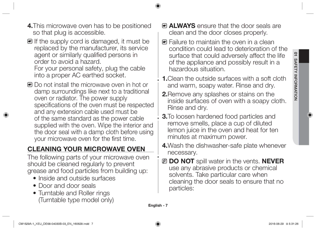 Samsung CM1929/XEF, CM1329A/XEU, CM1529A-1/XEU, CM1929A/XEU, CM1929/XET manual Cleaning your microwave oven 