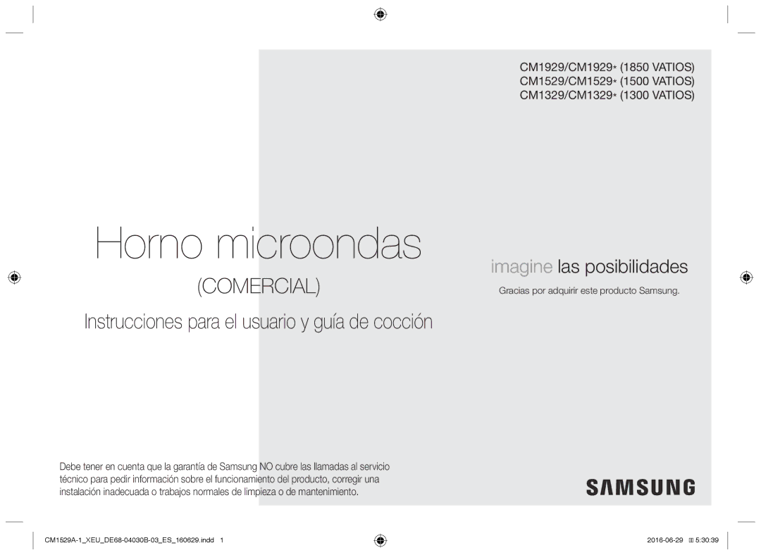 Samsung CM1929A/XEU manual Instrucciones para el usuario y guía de cocción, Gracias por adquirir este producto Samsung 