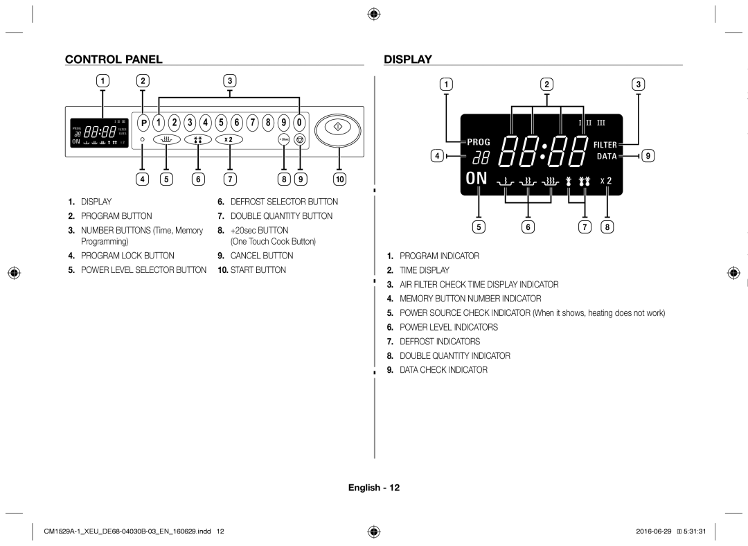 Samsung CM1929/XEF, CM1329A/XEU, CM1529A-1/XEU, CM1929A/XEU, CM1929/XET manual Control panel, Programming 