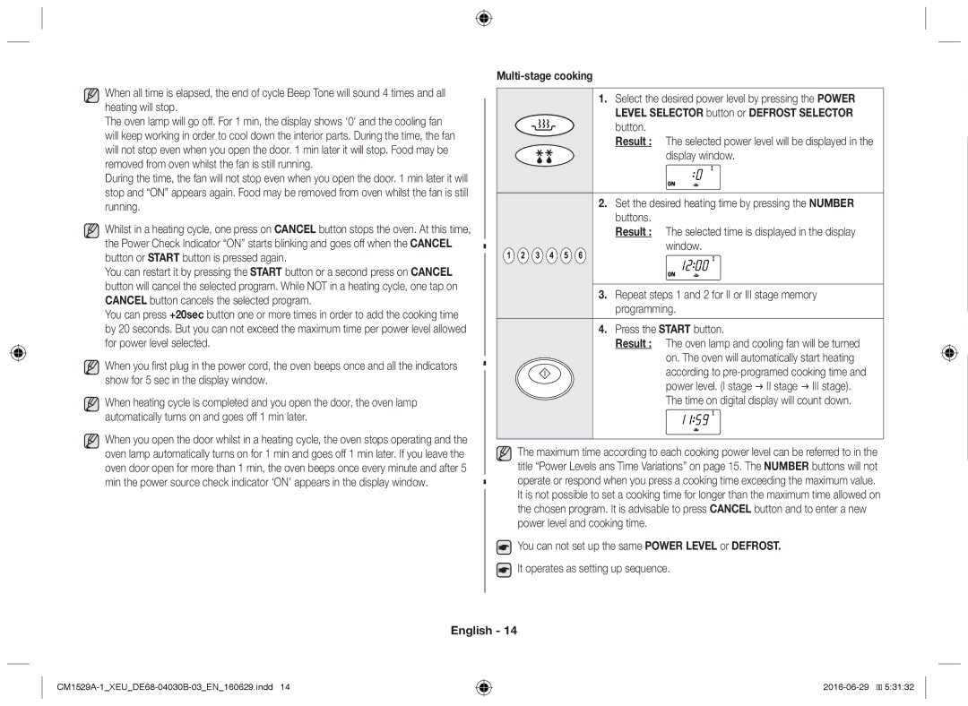 Samsung CM1929/XET, CM1329A/XEU, CM1529A-1/XEU, CM1929/XEF, CM1929A/XEU manual Multi-stage cooking 