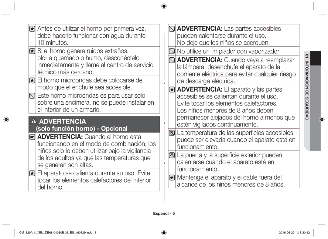 Samsung CM1929/XEF, CM1329A/XEU, CM1529A-1/XEU, CM1929A/XEU, CM1929/XET manual Solo función horno Opcional 