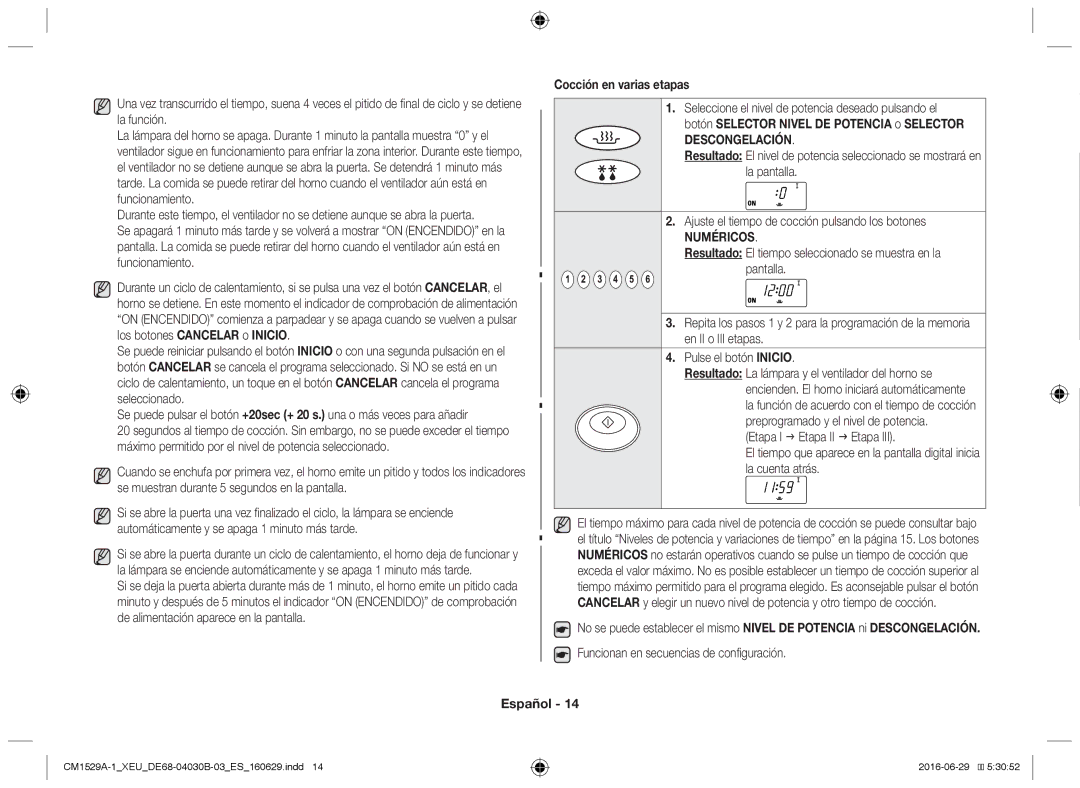 Samsung CM1529A-1/XEU, CM1329A/XEU, CM1929/XEF, CM1929A/XEU, CM1929/XET manual Cocción en varias etapas 