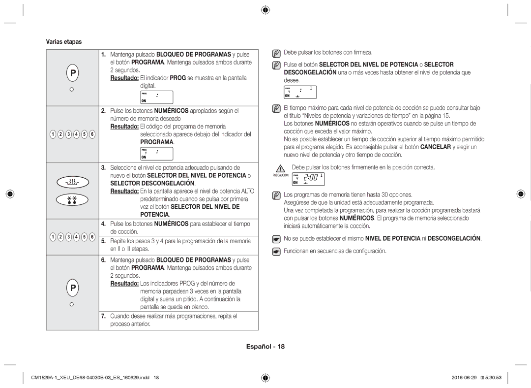 Samsung CM1329A/XEU, CM1529A-1/XEU, CM1929/XEF, CM1929A/XEU, CM1929/XET manual Segundos 