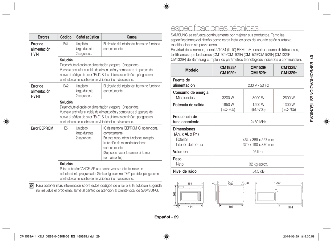 Samsung CM1529A-1/XEU, CM1329A/XEU, CM1929/XEF Especificaciones técnicas, Hvt-Ii, Solución, Modelo CM1929 CM1529 CM1329 