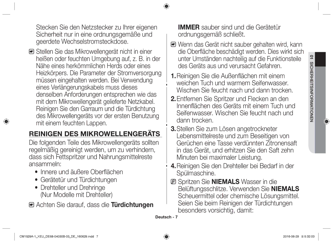 Samsung CM1929/XEF, CM1329A/XEU Reinigen des Mikrowellengeräts, Reinigen Sie den Drehteller bei Bedarf in der Spülmaschine 