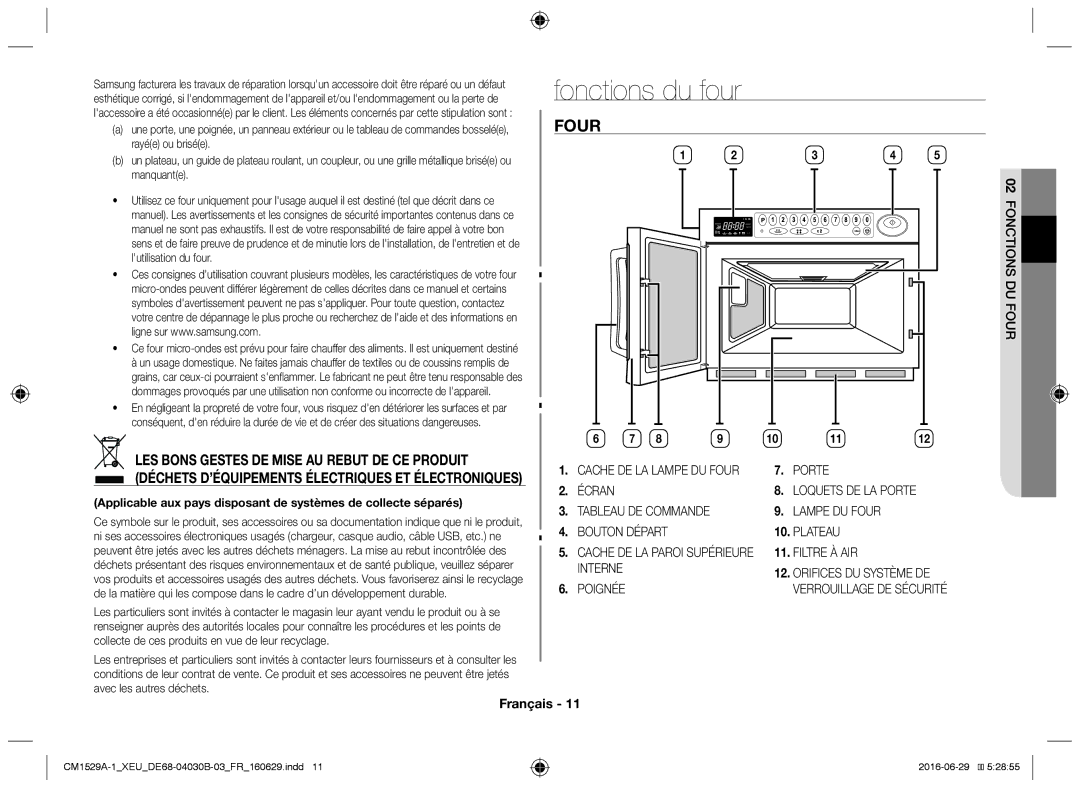 Samsung CM1329A/XEU, CM1529A-1/XEU, CM1929/XEF, CM1929A/XEU, CM1929/XET manual Fonctions du four, Four 