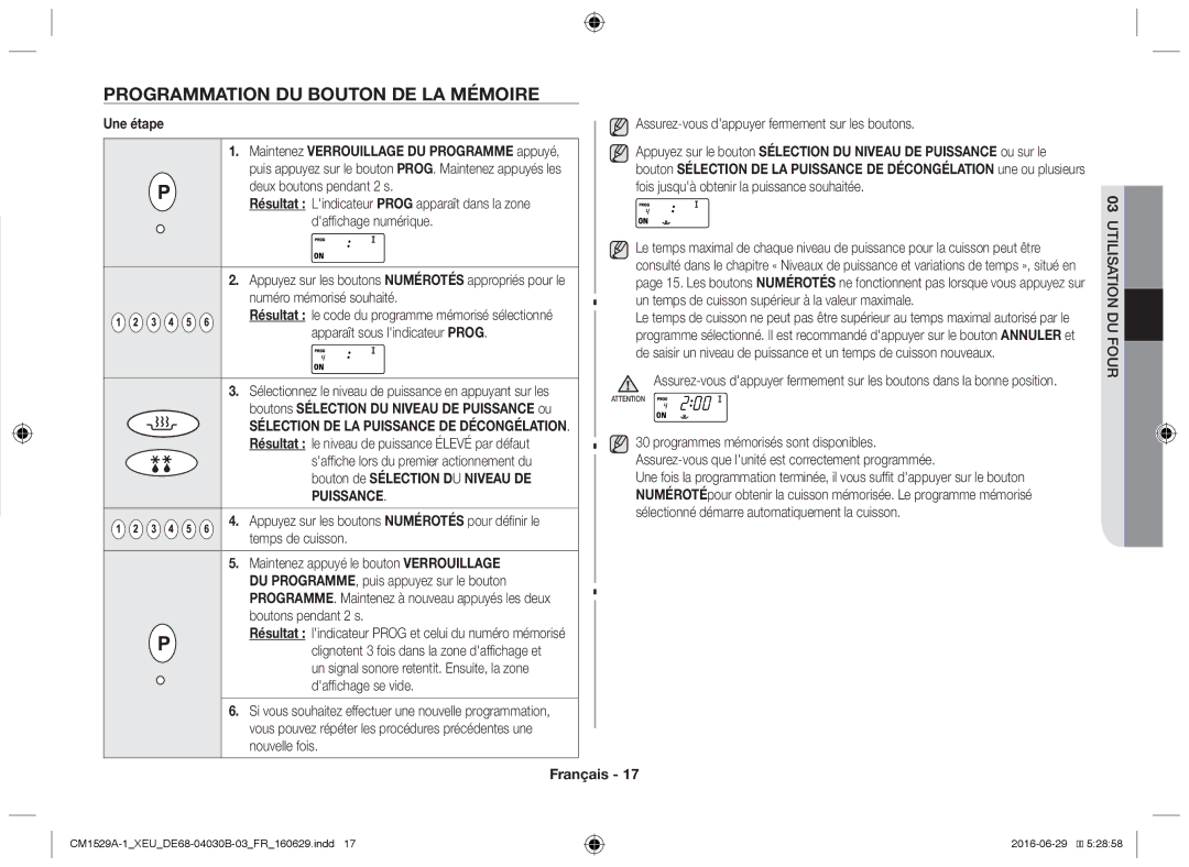 Samsung CM1529A-1/XEU, CM1329A/XEU manual Programmation du bouton de la mémoire, Une étape, Apparaît sous lindicateur Prog 