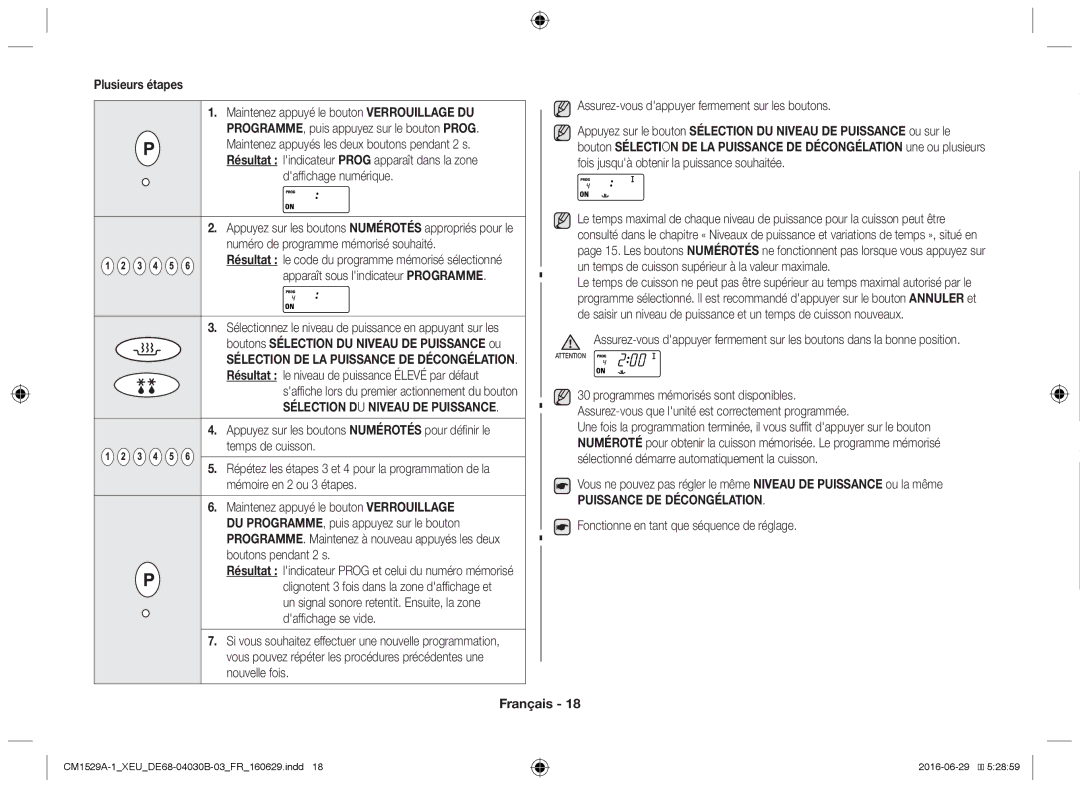 Samsung CM1929/XEF, CM1329A/XEU, CM1529A-1/XEU, CM1929A/XEU Plusieurs étapes, Boutons Sélection DU Niveau DE Puissance ou 