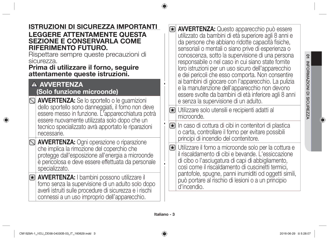 Samsung CM1929/XET, CM1329A/XEU, CM1529A-1/XEU Rispettare sempre queste precauzioni di sicurezza, Icuirezzas d mazionifor 