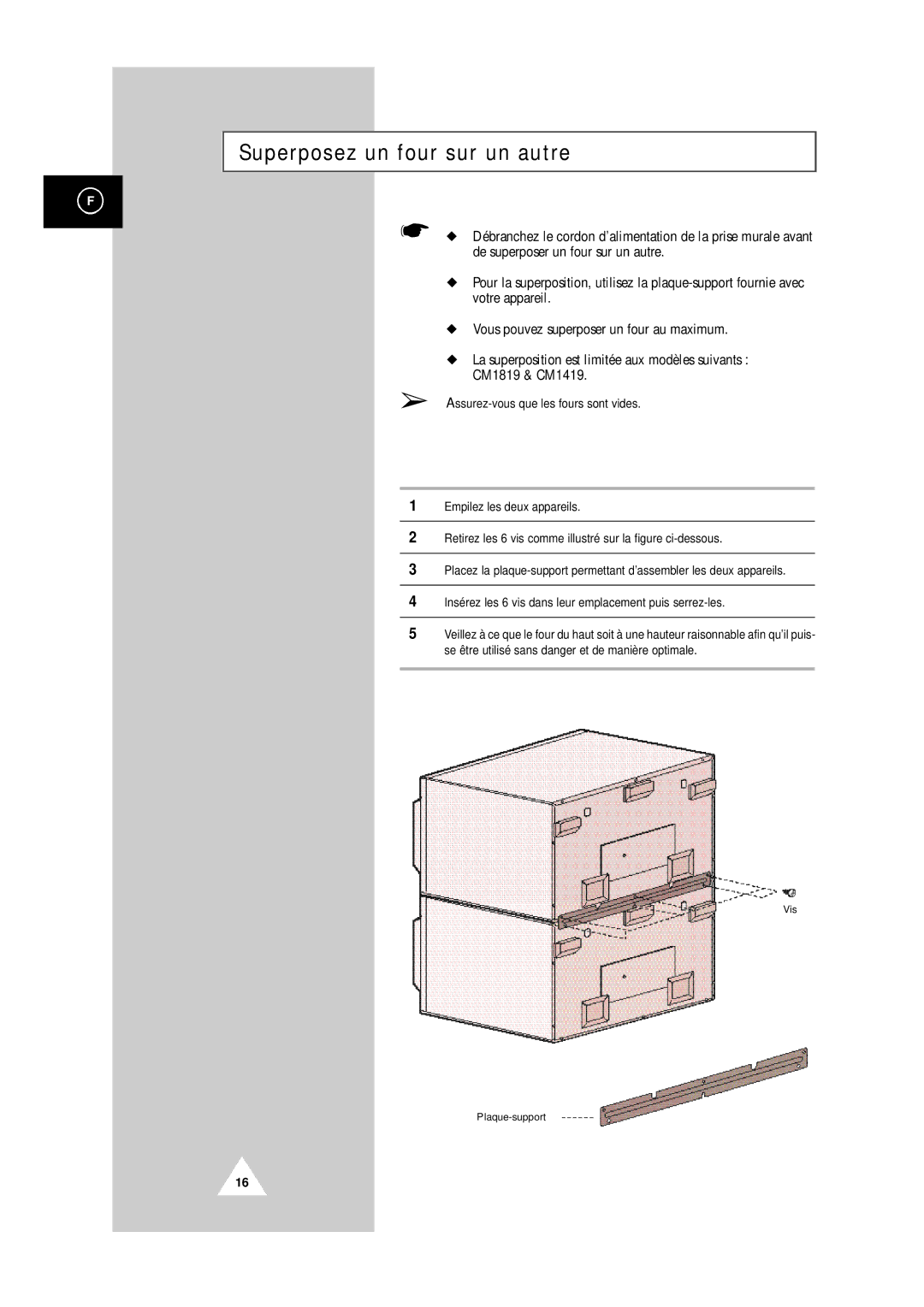 Samsung CM1419/XEF, CM1819/XEF manual Superposez un four sur un autre 