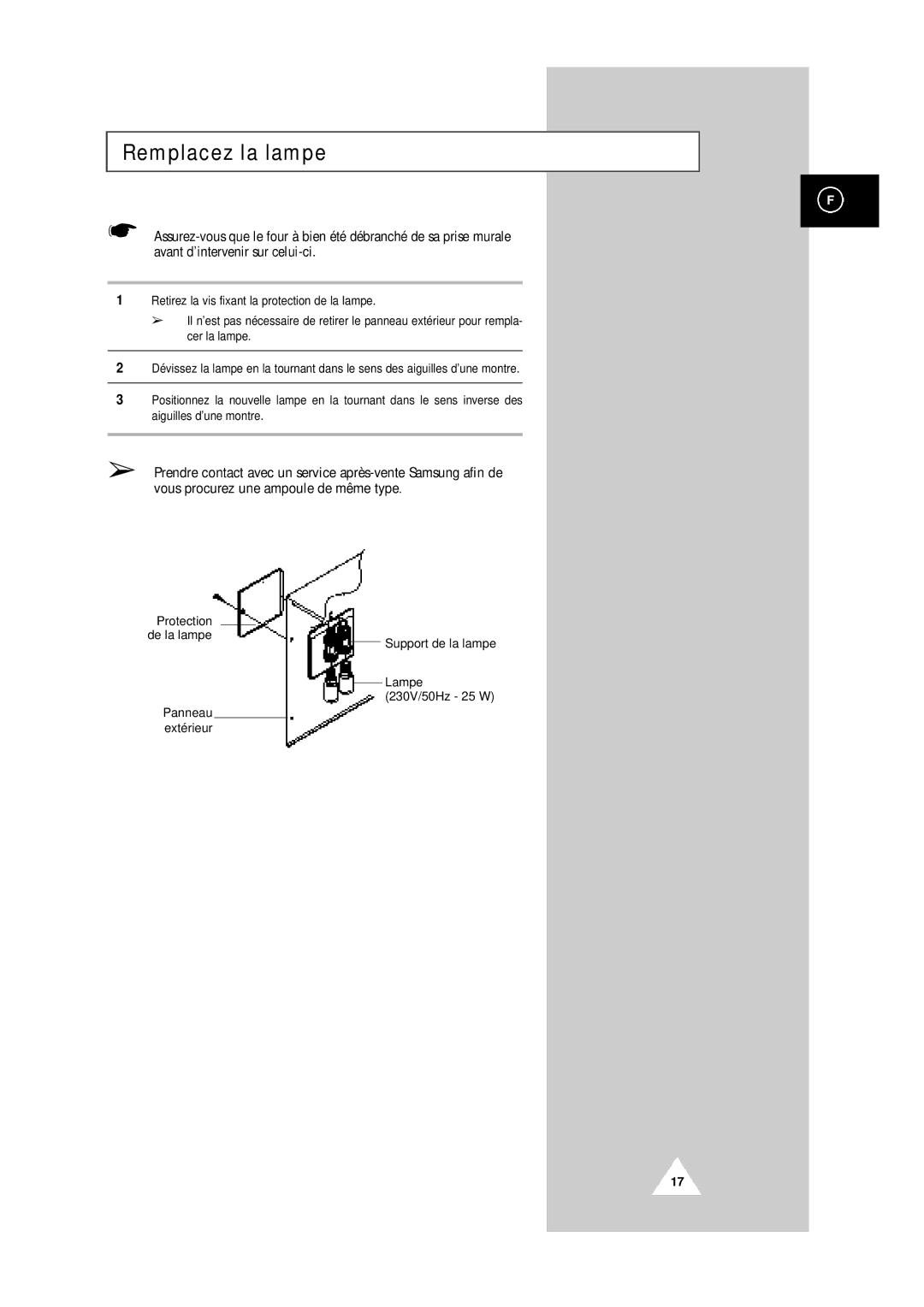 Samsung CM1819/XEF, CM1419/XEF manual Remplacez la lampe 