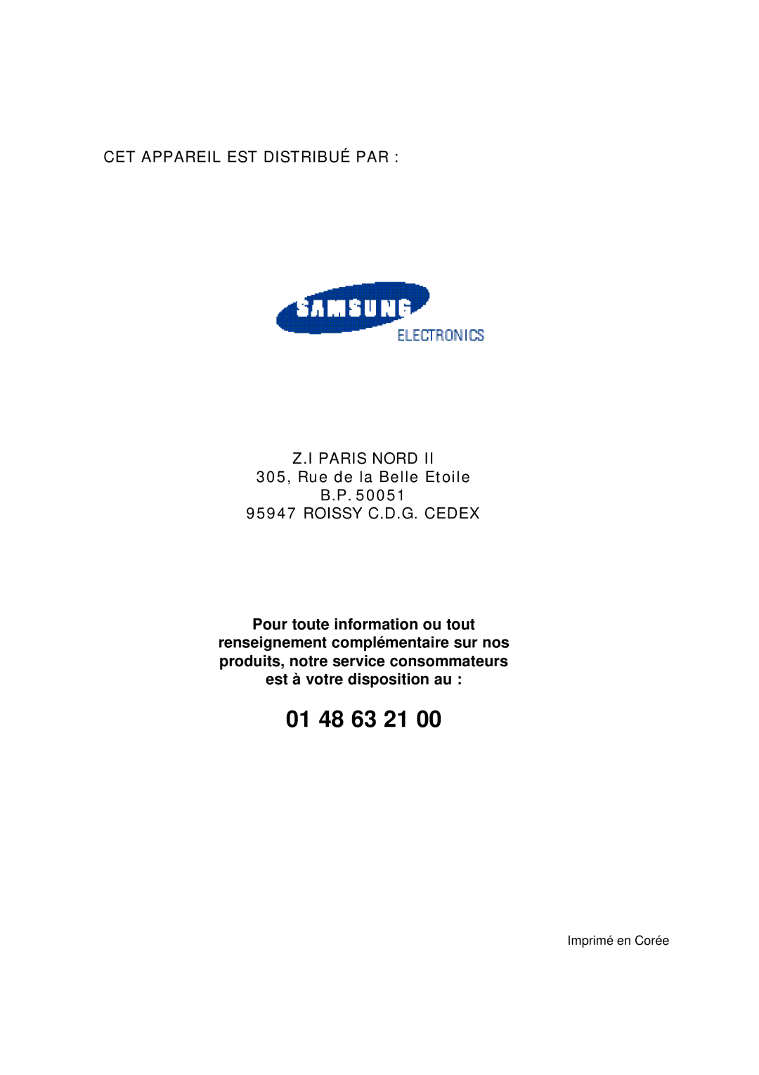 Samsung CM1419/XEF, CM1819/XEF manual 01 48 63 21 