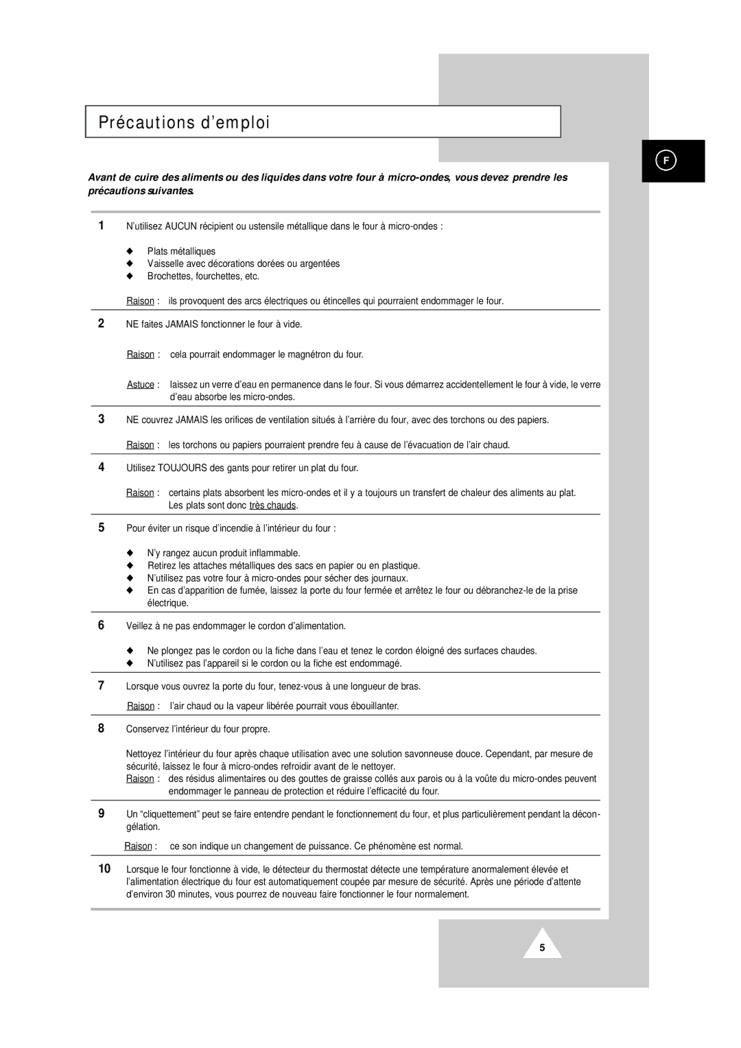 Samsung CM1819/XEF, CM1419/XEF manual Précautions d’emploi 