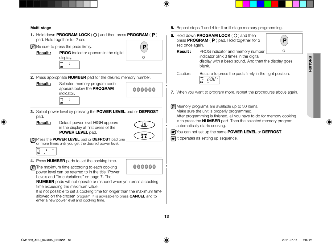 Samsung CM1529-1/XEU manual Prog indicator and memory number, Multi-stage 
