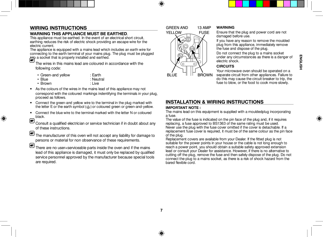 Samsung CM1529-1/XEU manual Installation & Wiring Instructions, Brown Live, Circuits, Important Note 