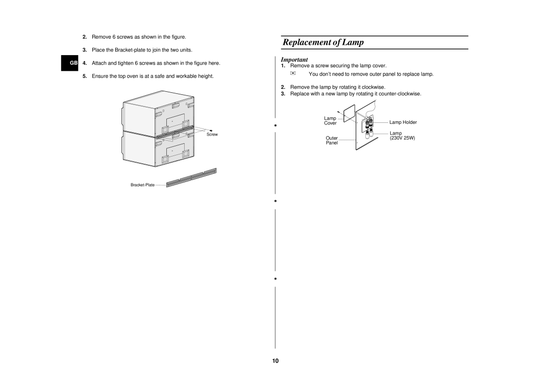 Samsung CM1619, CM1319 installation instructions Replacement of Lamp 