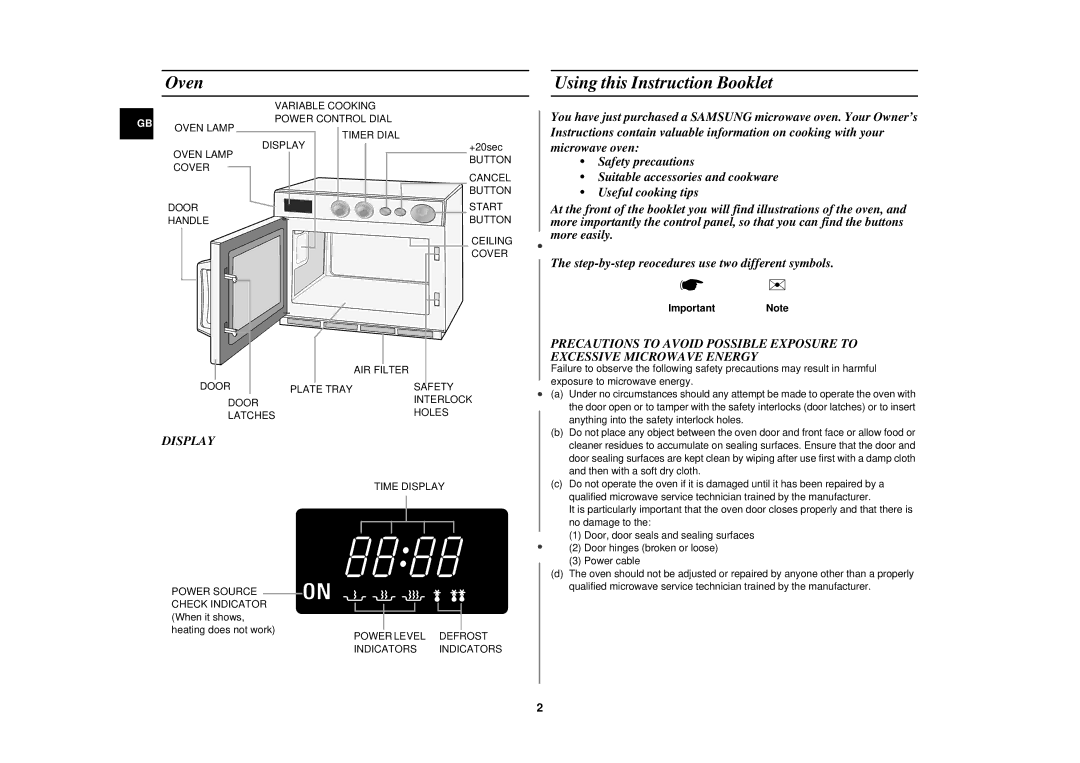 Samsung CM1619, CM1319 installation instructions Oven, Using this Instruction Booklet, Display, ImportantNote 