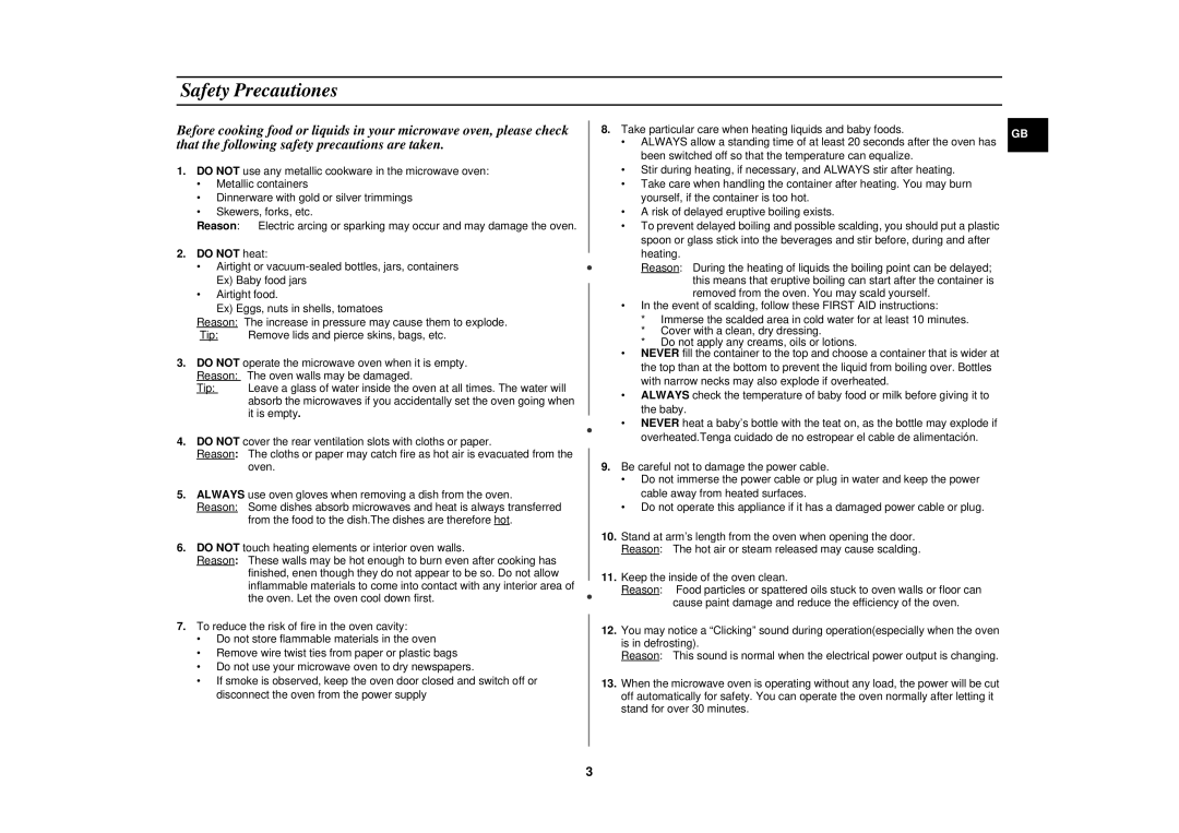 Samsung CM1319, CM1619 installation instructions Safety Precautiones, Do not heat 