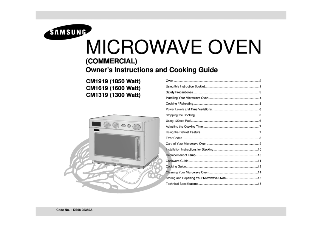 Samsung CM1319, CM1619 installation instructions Microwave Oven, COMMERCIAL Owner’s Instructions and Cooking Guide 