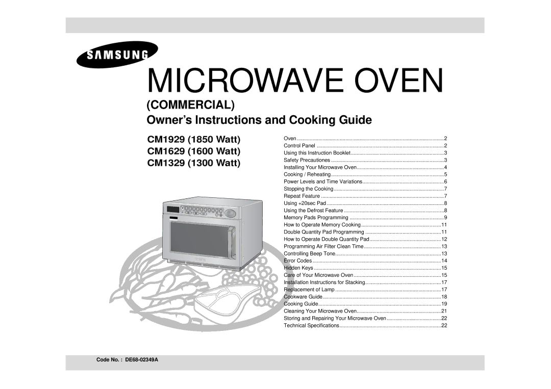 Samsung CM1329, CM1629 installation instructions Microwave Oven, Code No. DE68-02349A 