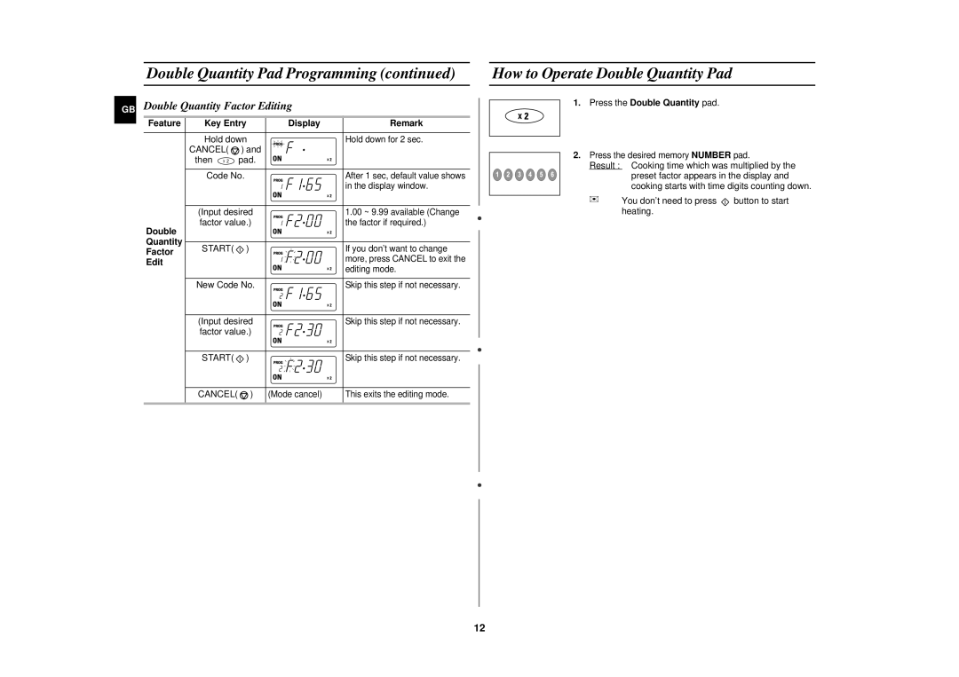 Samsung CM1629, CM1329 installation instructions How to Operate Double Quantity Pad, GB Double Quantity Factor Editing 