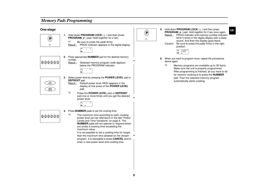 Samsung CM1329, CM1629 installation instructions Memory Pads Programming, One-stage 