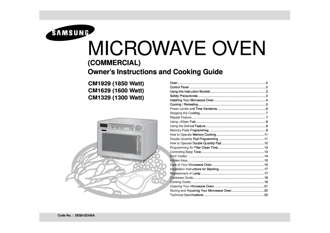 Samsung CM1329, CM1629 installation instructions Microwave Oven, COMMERCIAL Owner’s Instructions and Cooking Guide 