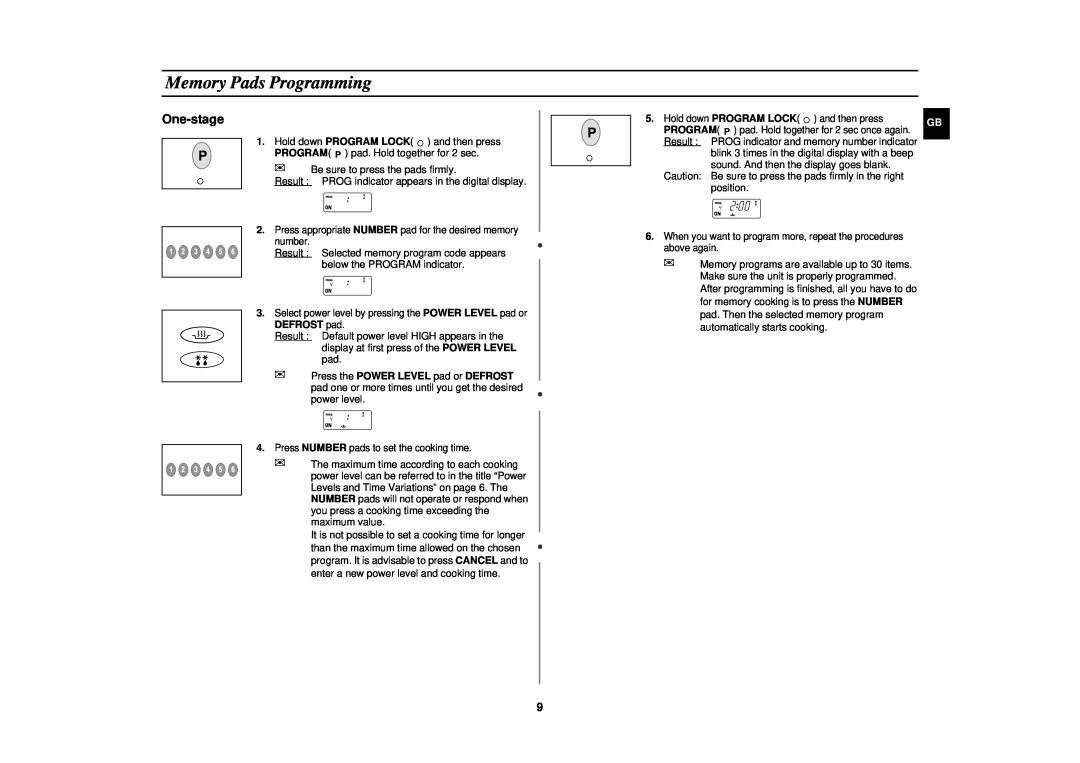 Samsung CM1329, CM1629 installation instructions Memory Pads Programming, One-stage 