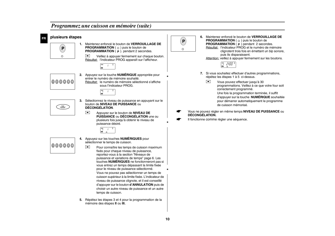 Samsung CM1629A/XEU, CM1629/XEF manual Programmez une cuisson en mémoire suite, Plusieurs étapes 