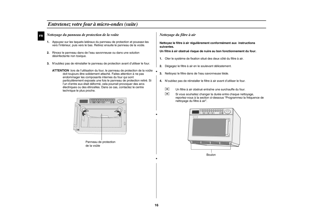 Samsung CM1629A/XEU, CM1629/XEF Entretenez votre four à micro-ondes suite, Nettoyage du panneau de protection de la voûte 