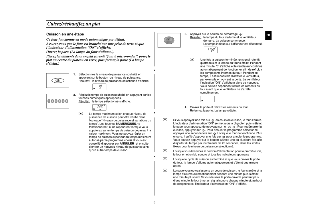 Samsung CM1629/XEF, CM1629A/XEU manual Cuisez/réchauffez un plat, Cuisson en une étape 