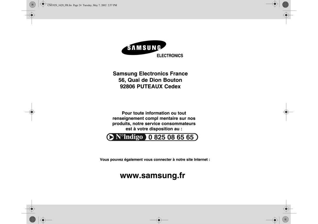 Samsung CM1629/XEF manual CM19291629FR.fm Page 24 Tuesday, May 7, 2002 257 PM 