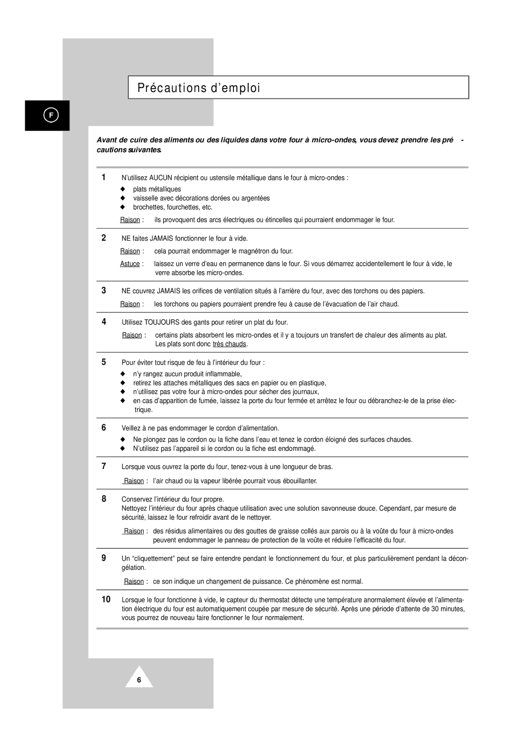 Samsung CM1829/XEF manual Précautions d’emploi 