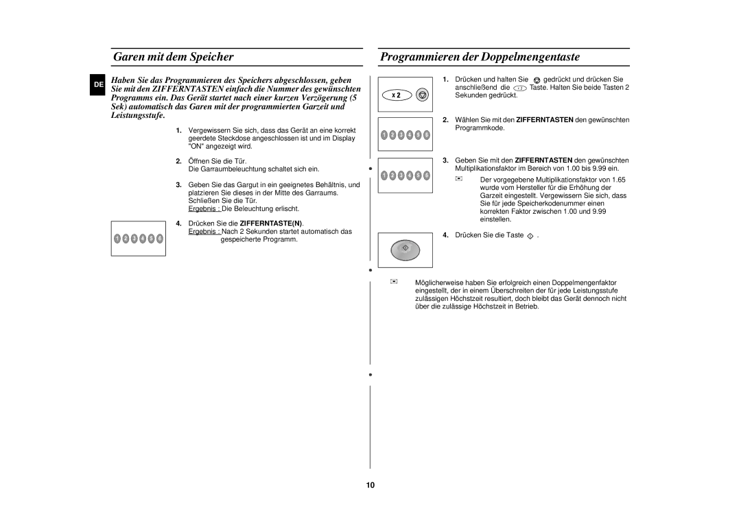 Samsung CM1829/XEU, CM1829/XEG manual Garen mit dem Speicher, Programmieren der Doppelmengentaste 