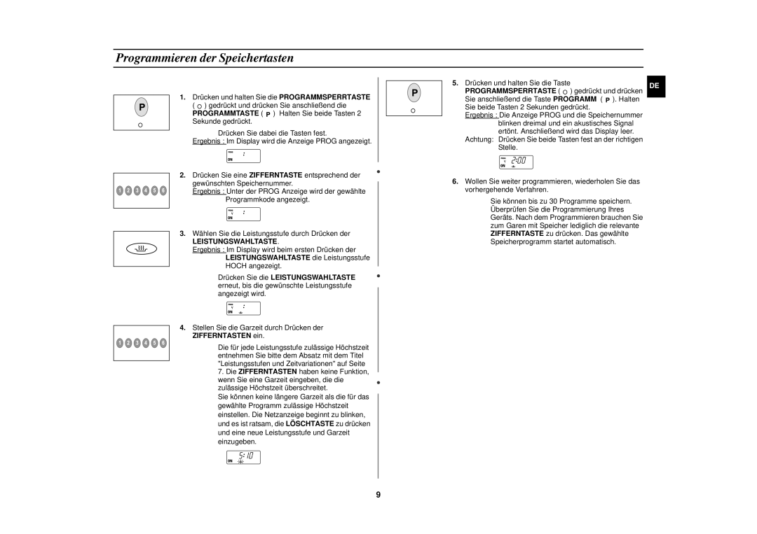 Samsung CM1829/XEG, CM1829/XEU manual Programmieren der Speichertasten, Leistungswahltaste 