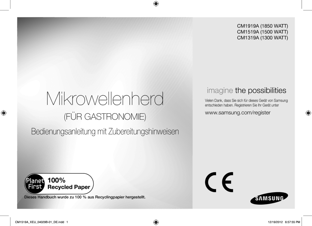 Samsung CM1519A-1/XEU, CM1919A/XEU manual Mikrowellenherd 
