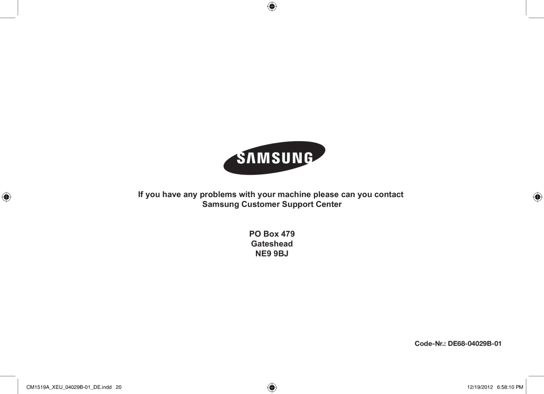 Samsung CM1919A/XEU, CM1519A-1/XEU manual Code-Nr. DE68-04029B-01 