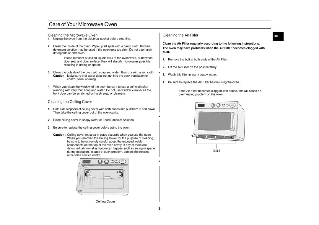 Samsung CM1919/ELE manual Care of Your Microwave Oven, Cleaning the Microwave Oven 