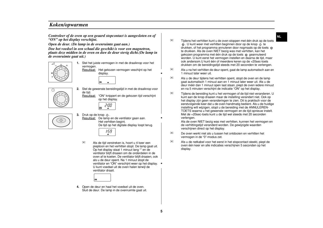 Samsung CM1919/SW, CM1919/XEN, CM1319/XEN manual Koken/opwarmen 