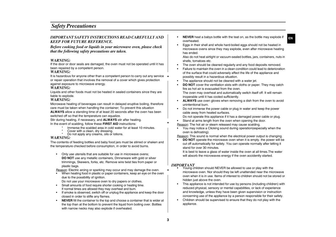 Samsung CM1919/SW, CM1919/XEN, CM1619A/XEU, CM1319A/XEU manual Safety Precautiones 