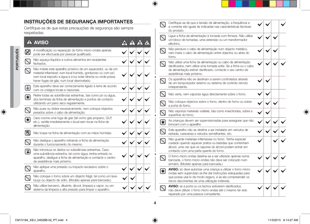 Samsung CM1919/XEN, CM1919/SW manual Instruções DE Segurança Importantes, Aviso 