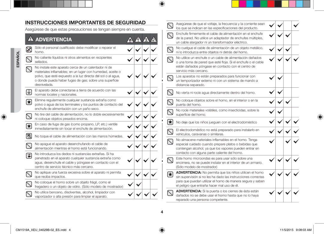 Samsung CM1919/XEN, CM1919/SW manual Instrucciones Importantes DE Seguridad, Advertencia 