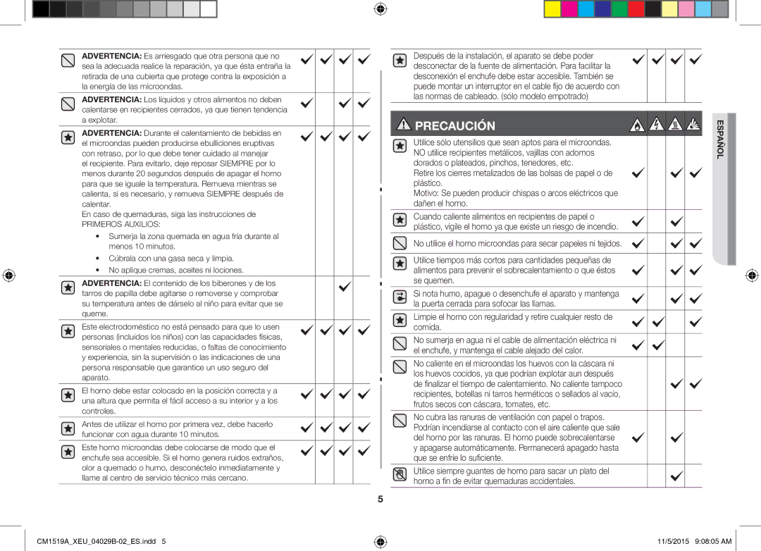 Samsung CM1919/SW, CM1919/XEN manual Precaución, Primeros Auxilios 