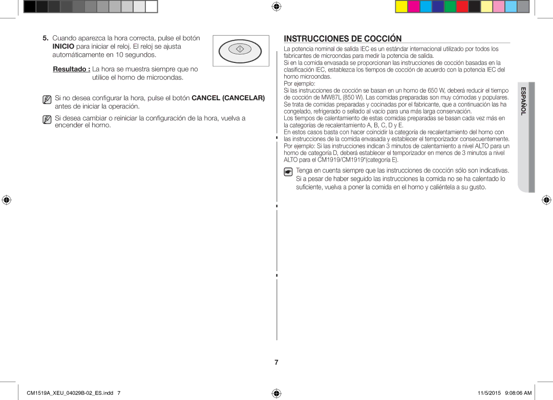 Samsung CM1919/SW, CM1919/XEN manual Instrucciones DE Cocción 