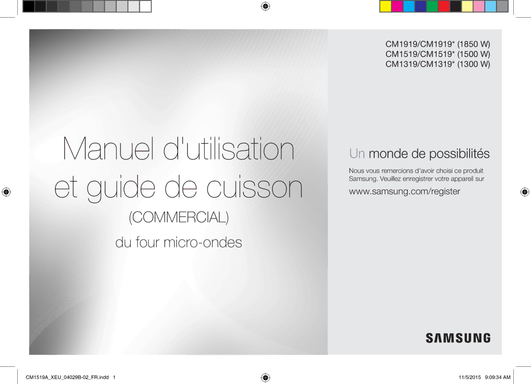 Samsung CM1919/SW, CM1919/XEN manual Manuel dutilisation et guide de cuisson 