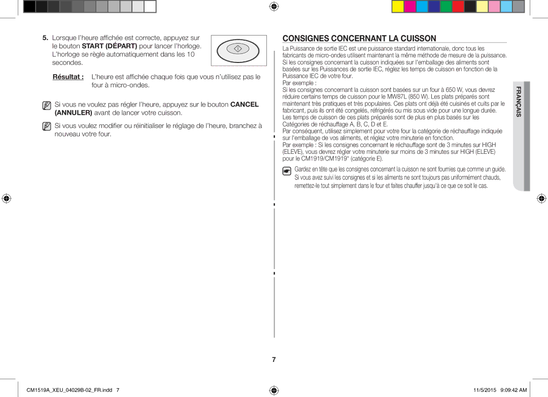 Samsung CM1919/SW, CM1919/XEN manual Consignes Concernant LA Cuisson, Puissance IEC de votre four Par exemple 