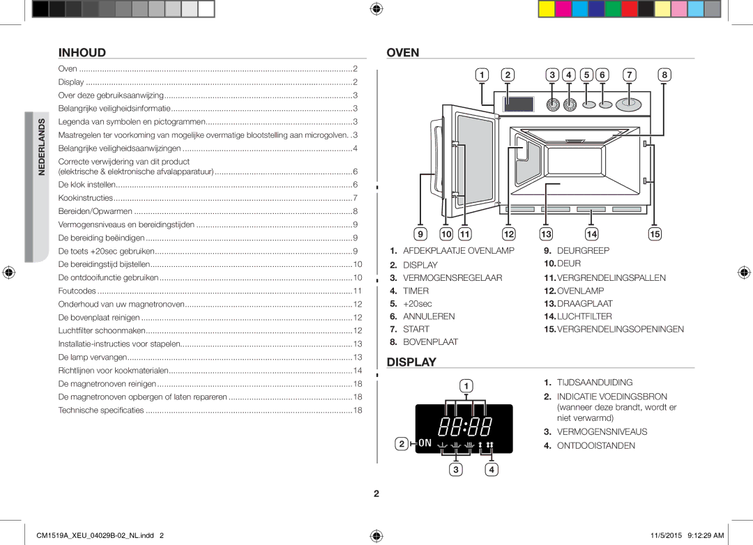 Samsung CM1919/XEN, CM1919/SW manual Inhoud, Oven, Deur 