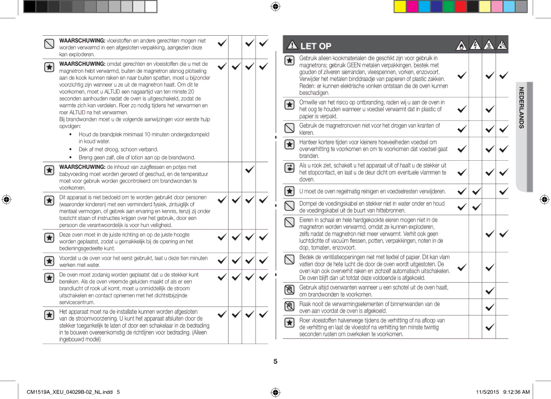 Samsung CM1919/SW, CM1919/XEN manual Let Op 