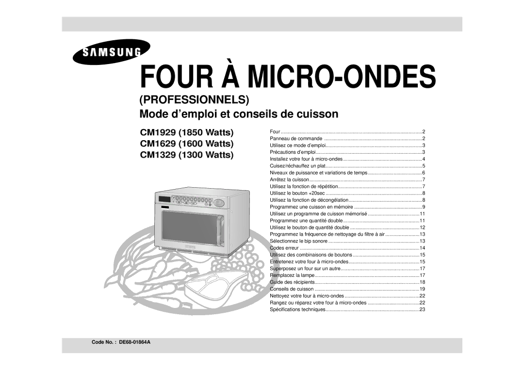 Samsung CM1329/XEF, CM1929/XEF manual Four À MICRO-ONDES, Code No. DE68-01864A 