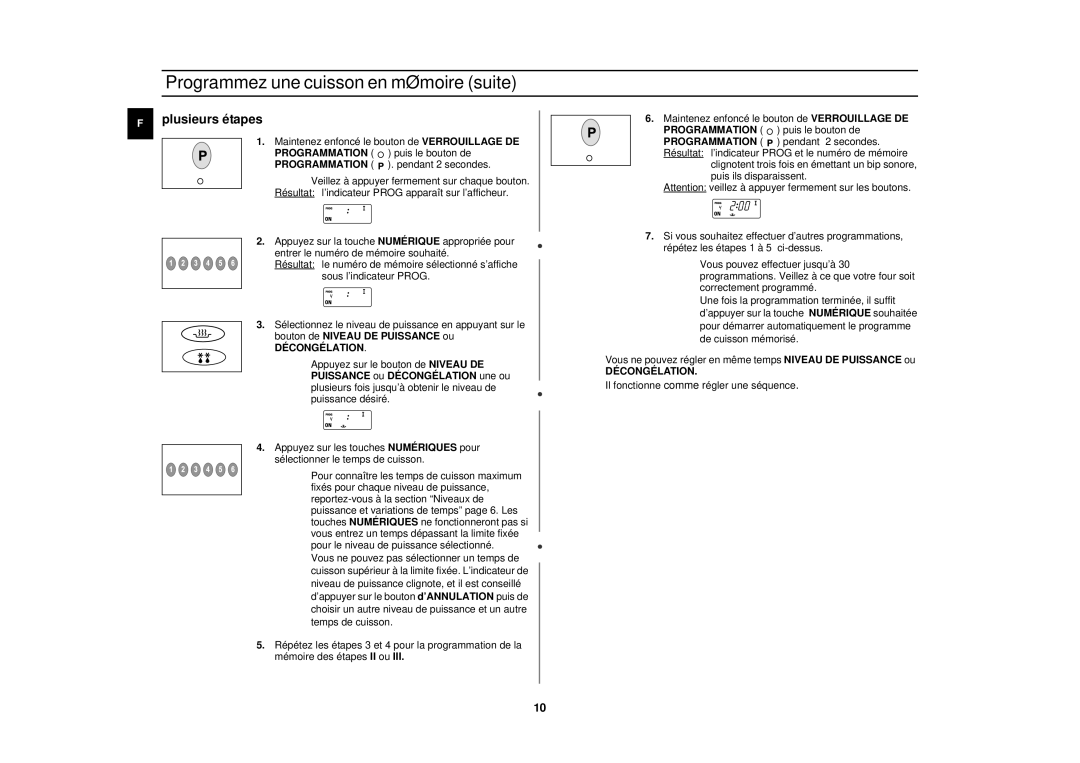 Samsung CM1929/XEF, CM1329/XEF manual Programmez une cuisson en mémoire suite, Plusieurs étapes 